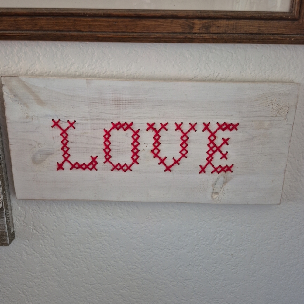 Rustic White and Red Love Sign